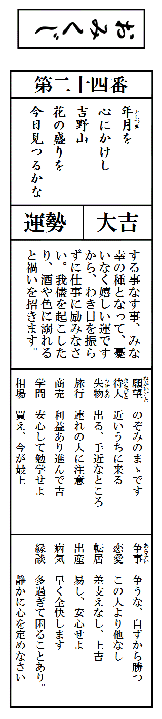 おみくじ おみくじ 第二十四番